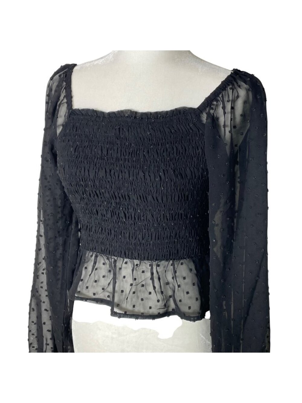 Very J Smocked Swiss Dot Peplum Crop Top Sz SM Witchy Whimsigoth Dark Fairy